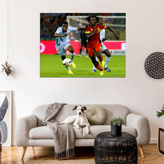 Romelu Lukaku Dribbling Belgium France Soccer Football Wall Art Print Poster