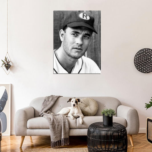 Tom Hanks BW Portrait Baseball Cap Young Handsome Rare Wall Art Print Poster
