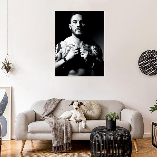 Tom Hardy BW Portrait Shirtless Body Tattoos Handsome Wall Art Print Poster