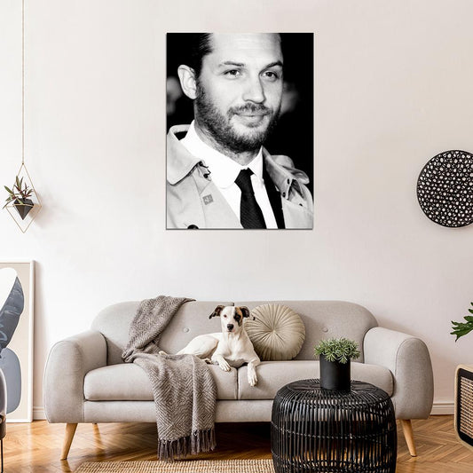 Tom Hardy BW Portrait Beard Charming Handsome Actor Wall Art Print Poster