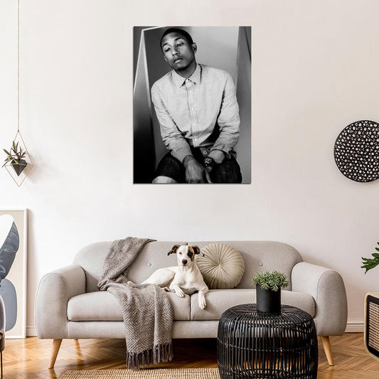 Pharrell Williams Amazing BW Portrait Shirt Handsome Wall Art Print Poster