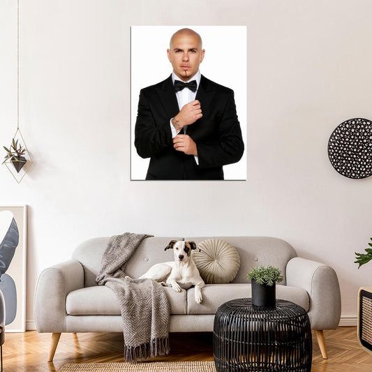 Pitbull Amazing Portrait Bowtie Music Artist Singer Wall Art Print Poster
