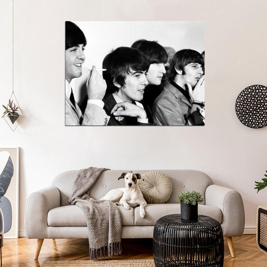 The Beatles Amazing BW Press Conference Rock Band Wall Art Print Poster