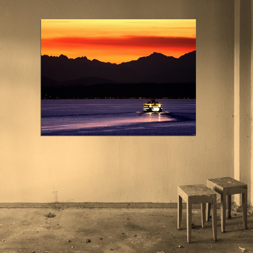 Beautiful Sunset Lake Mountains Dusk Nature Wall Decor Room Print Poster