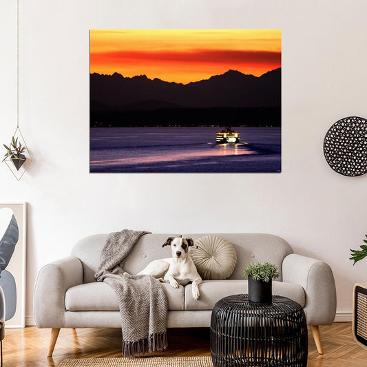 Beautiful Sunset Lake Mountains Dusk Nature Wall Decor Room Print Poster
