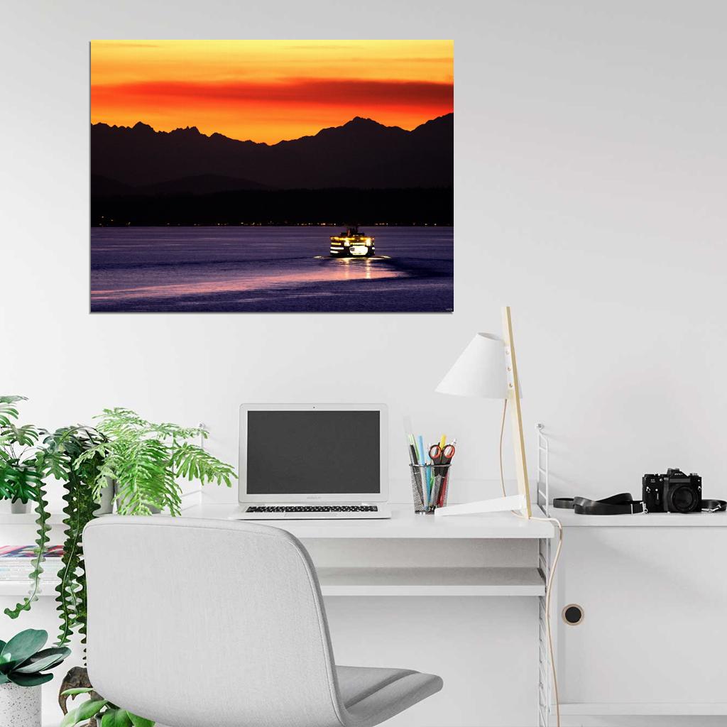 Beautiful Sunset Lake Mountains Dusk Nature Wall Decor Room Print Poster