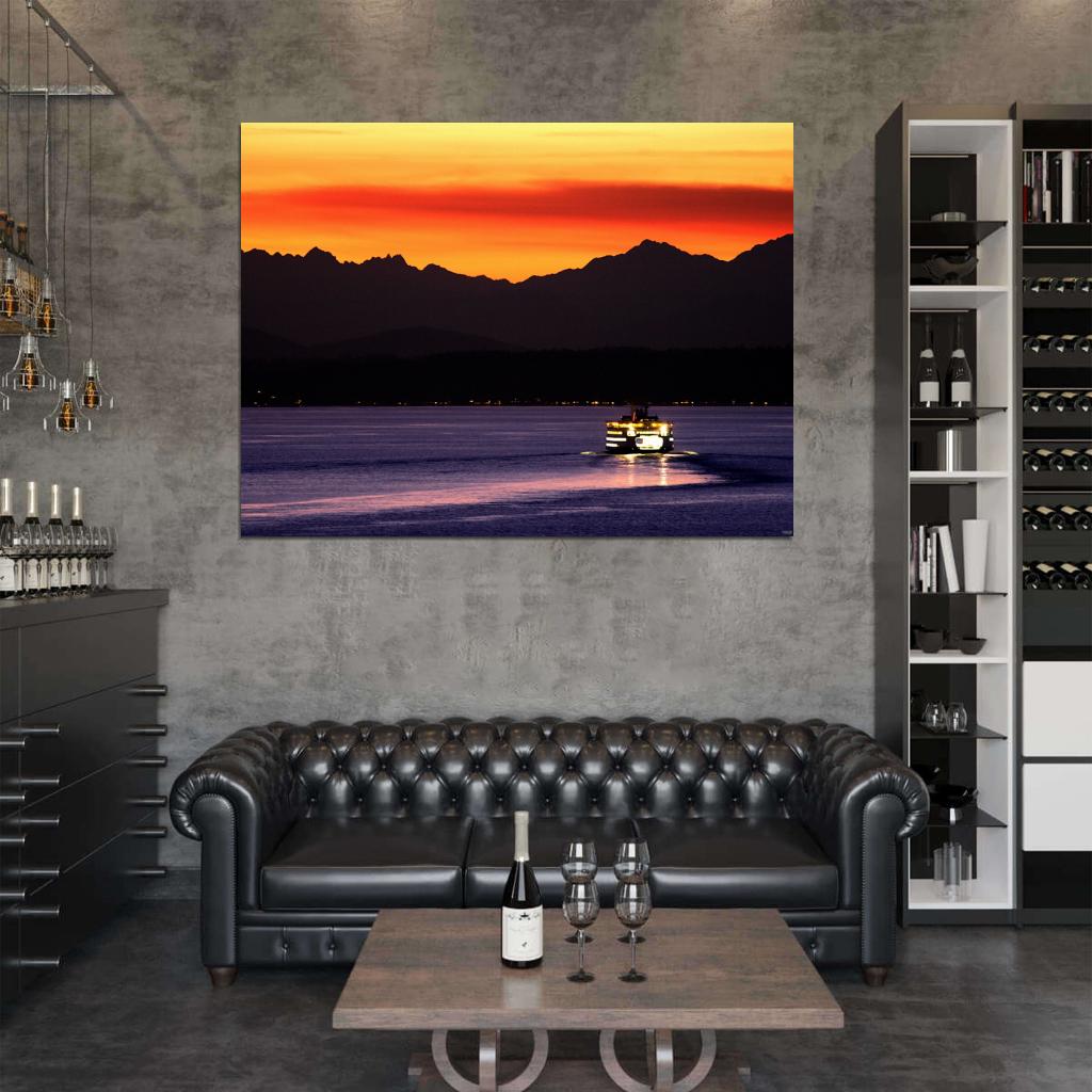 Beautiful Sunset Lake Mountains Dusk Nature Wall Decor Room Print Poster