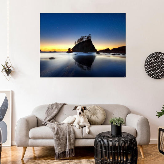 Beautiful Lake Rock Stars Night Evening Nature Wall Decor Room Print Poster