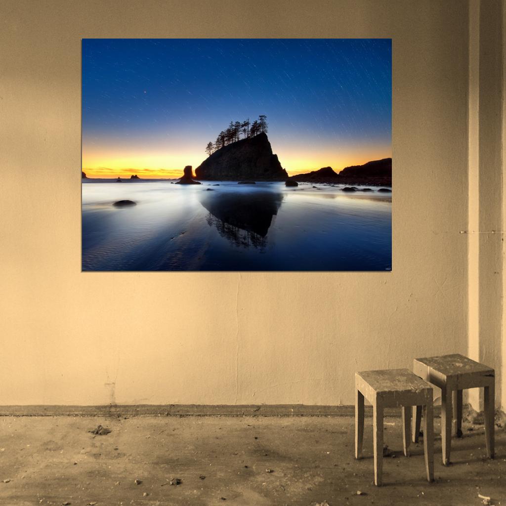 Beautiful Lake Rock Stars Night Evening Nature Wall Decor Room Print Poster