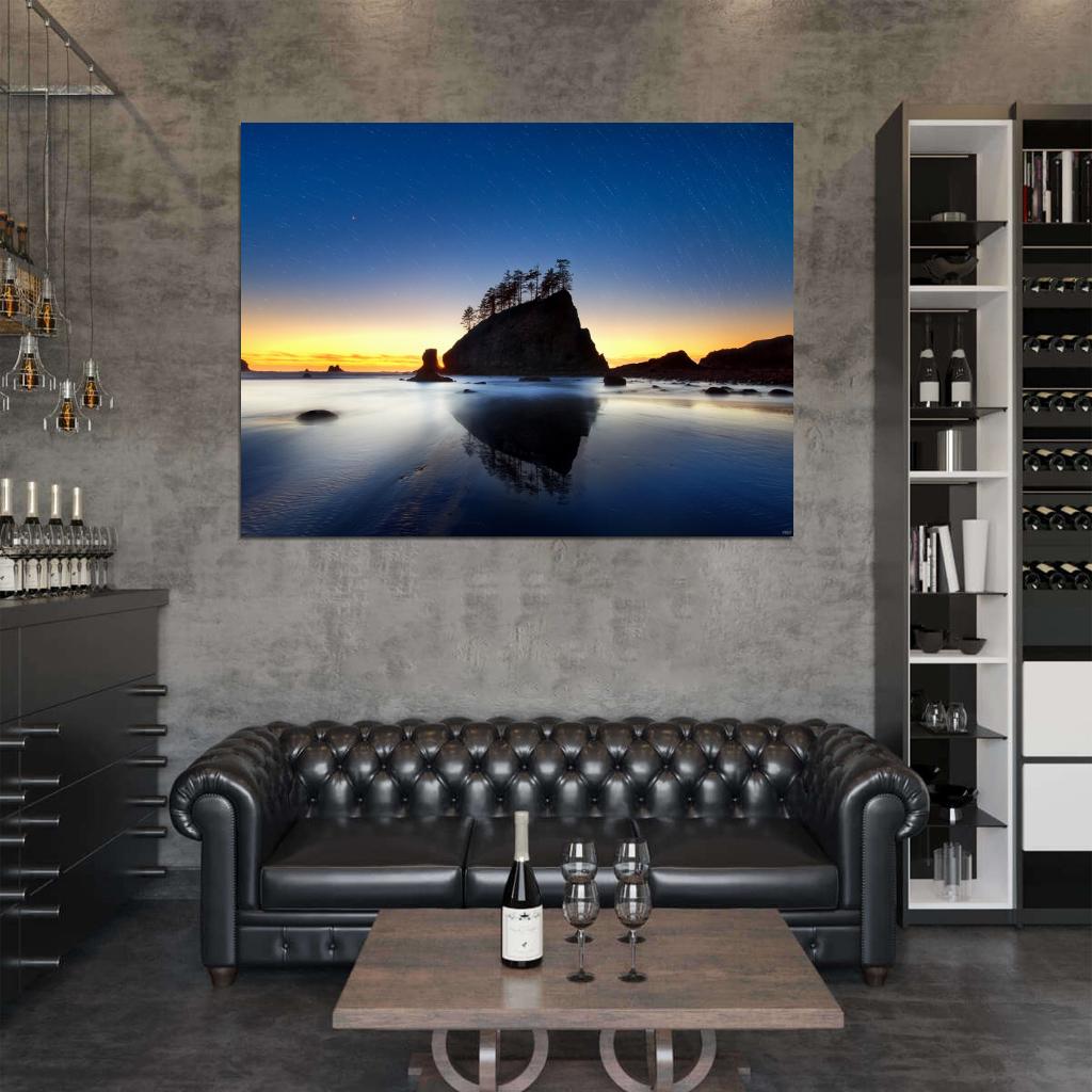 Beautiful Lake Rock Stars Night Evening Nature Wall Decor Room Print Poster