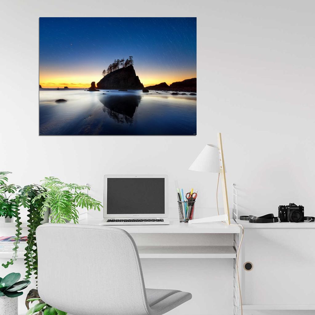 Beautiful Lake Rock Stars Night Evening Nature Wall Decor Room Print Poster
