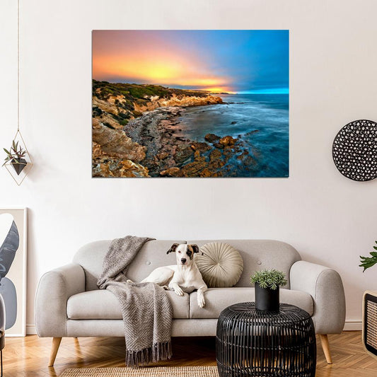 Seashore Rocks Beautiful Night Twilight Nature Wall Decor Room Print Poster