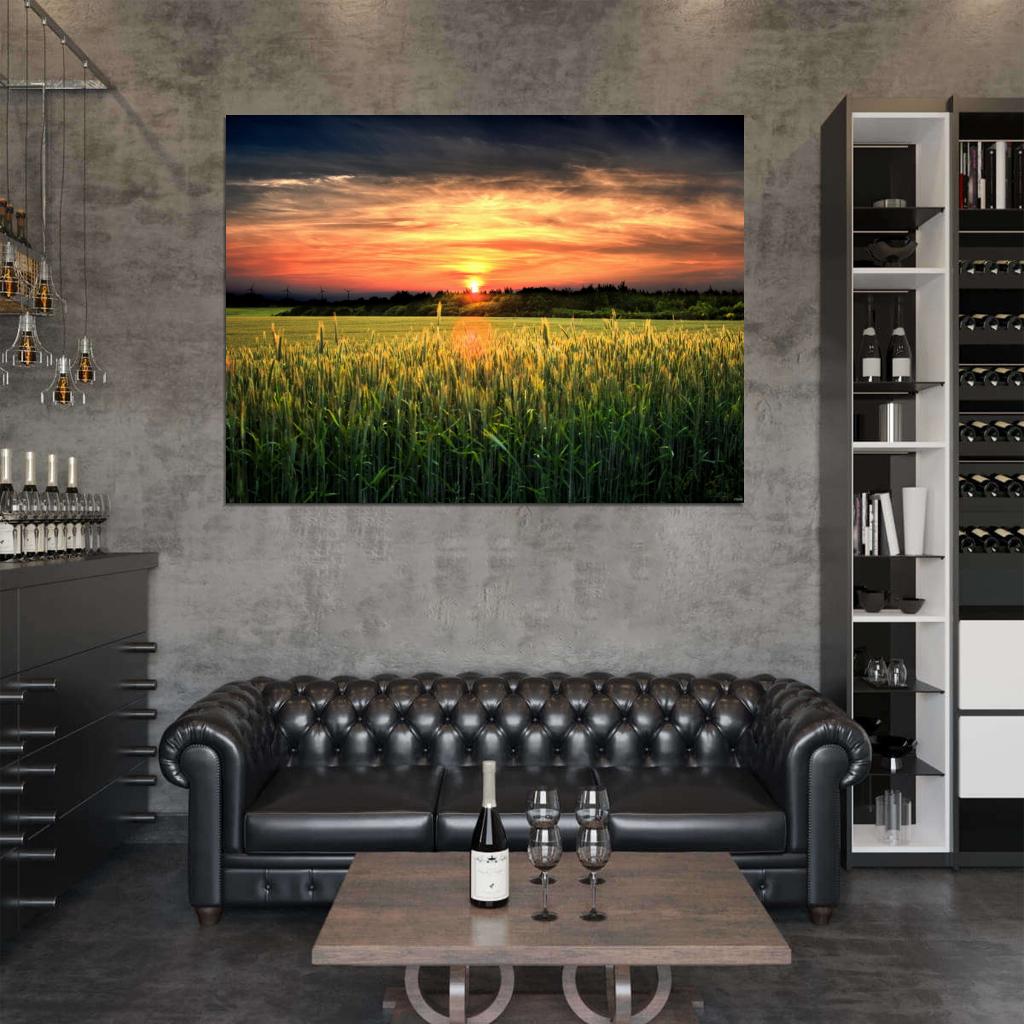 Amazing Field Sunset Dusk Beautiful Nature Wall Decor Room Print Poster