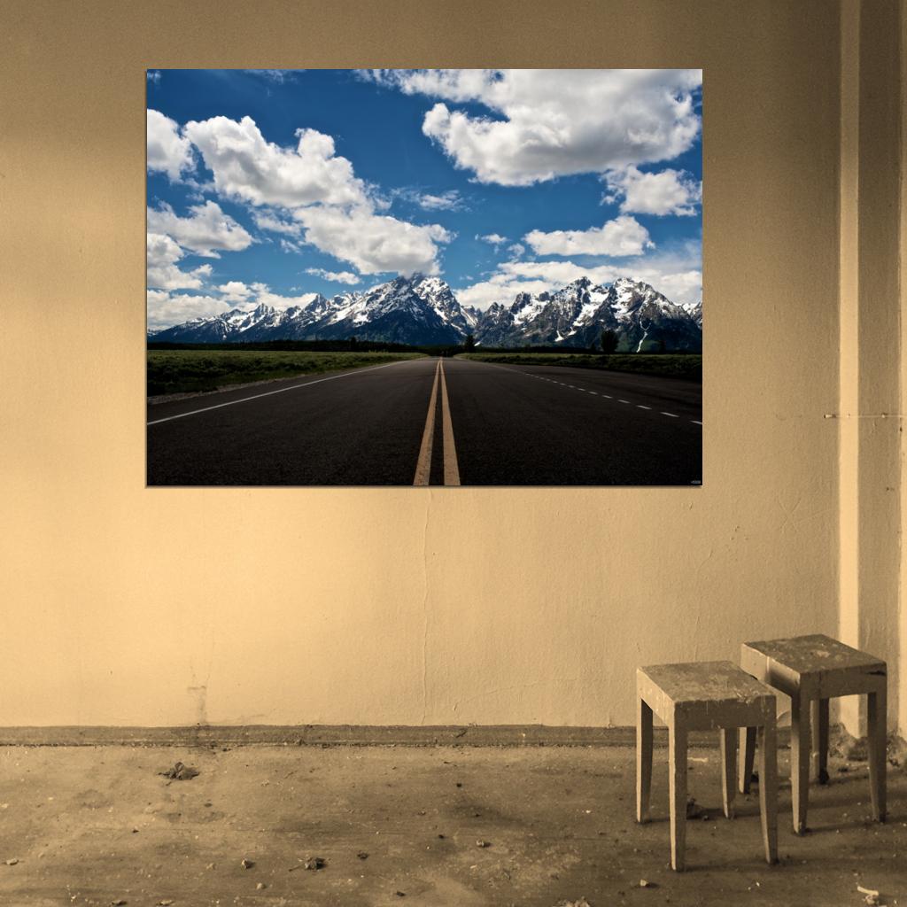 Road Mountains Grand Teton National Park USA Wall Decor Room Print Poster