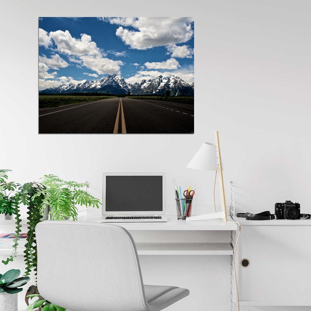 Road Mountains Grand Teton National Park USA Wall Decor Room Print Poster