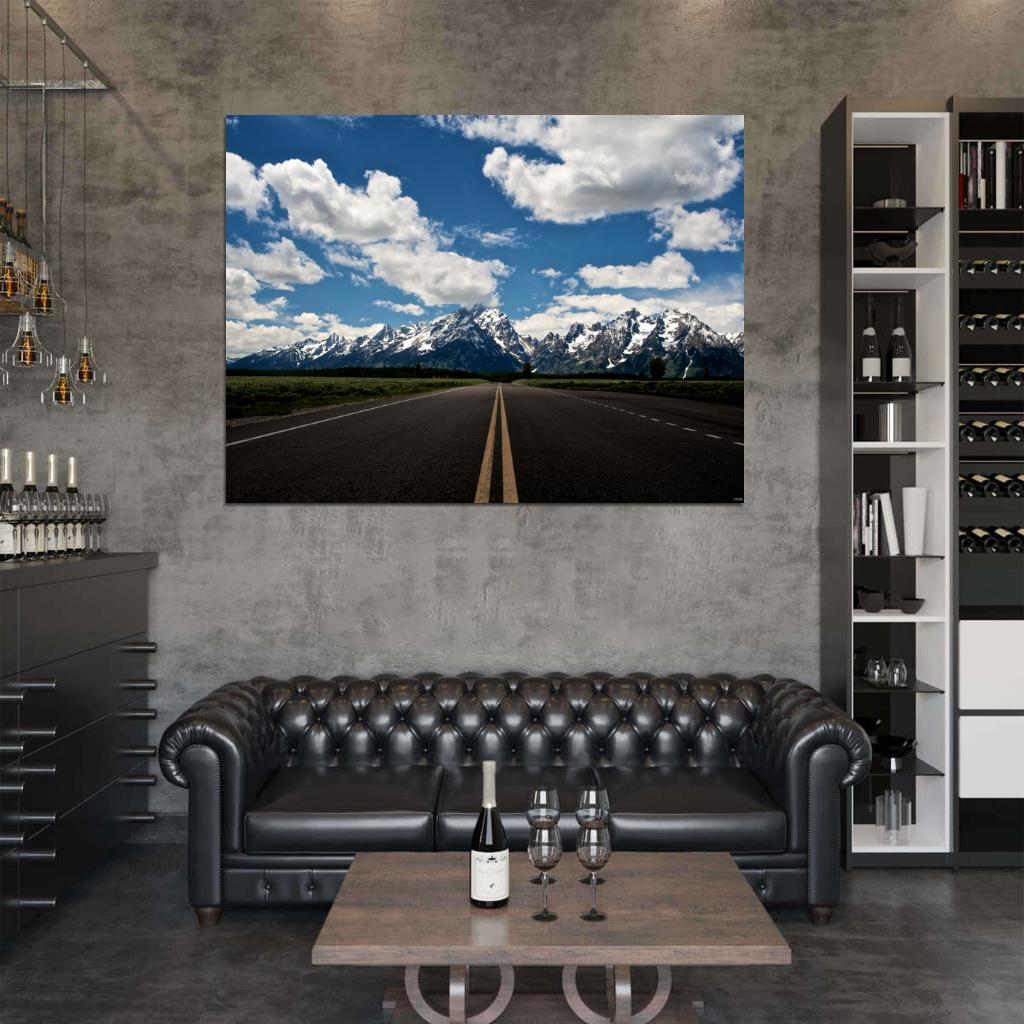 Road Mountains Grand Teton National Park USA Wall Decor Room Print Poster