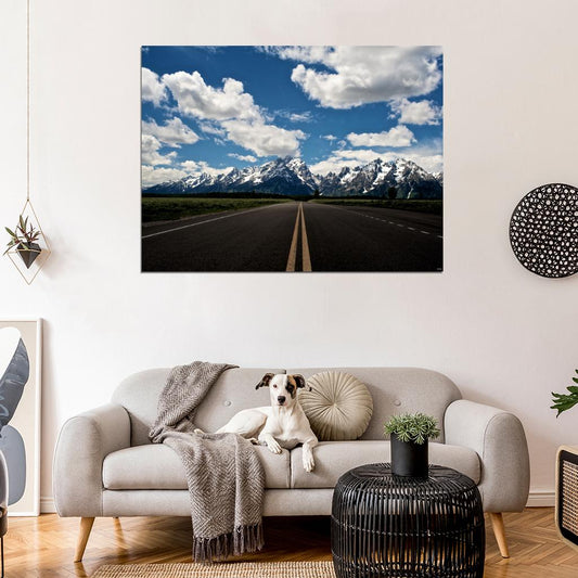 Road Mountains Grand Teton National Park USA Wall Decor Room Print Poster