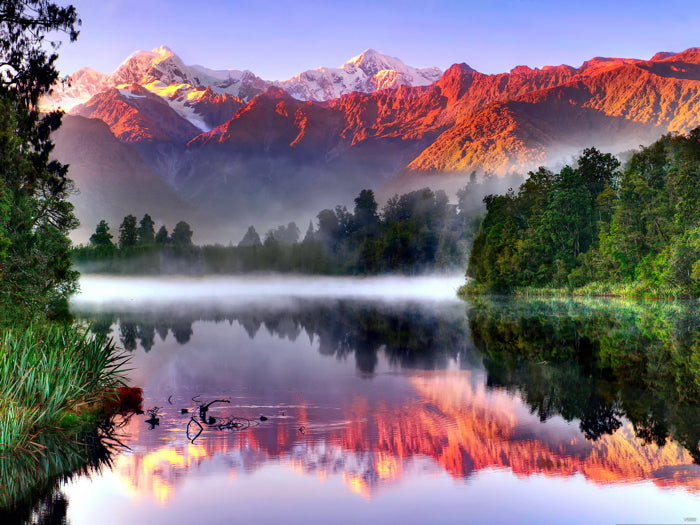 Mountains Lake Mist Sunset Beautiful Nature Wall Decor Room Print Poster