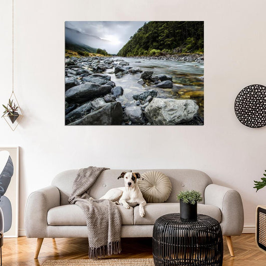 River Rocks Hills New Zealand Beautiful Nature Wall Decor Room Print Poster
