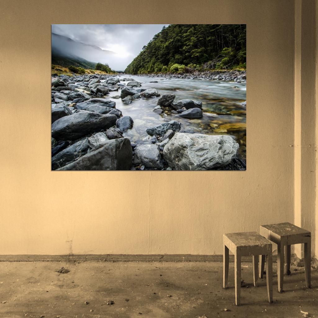 River Rocks Hills New Zealand Beautiful Nature Wall Decor Room Print Poster