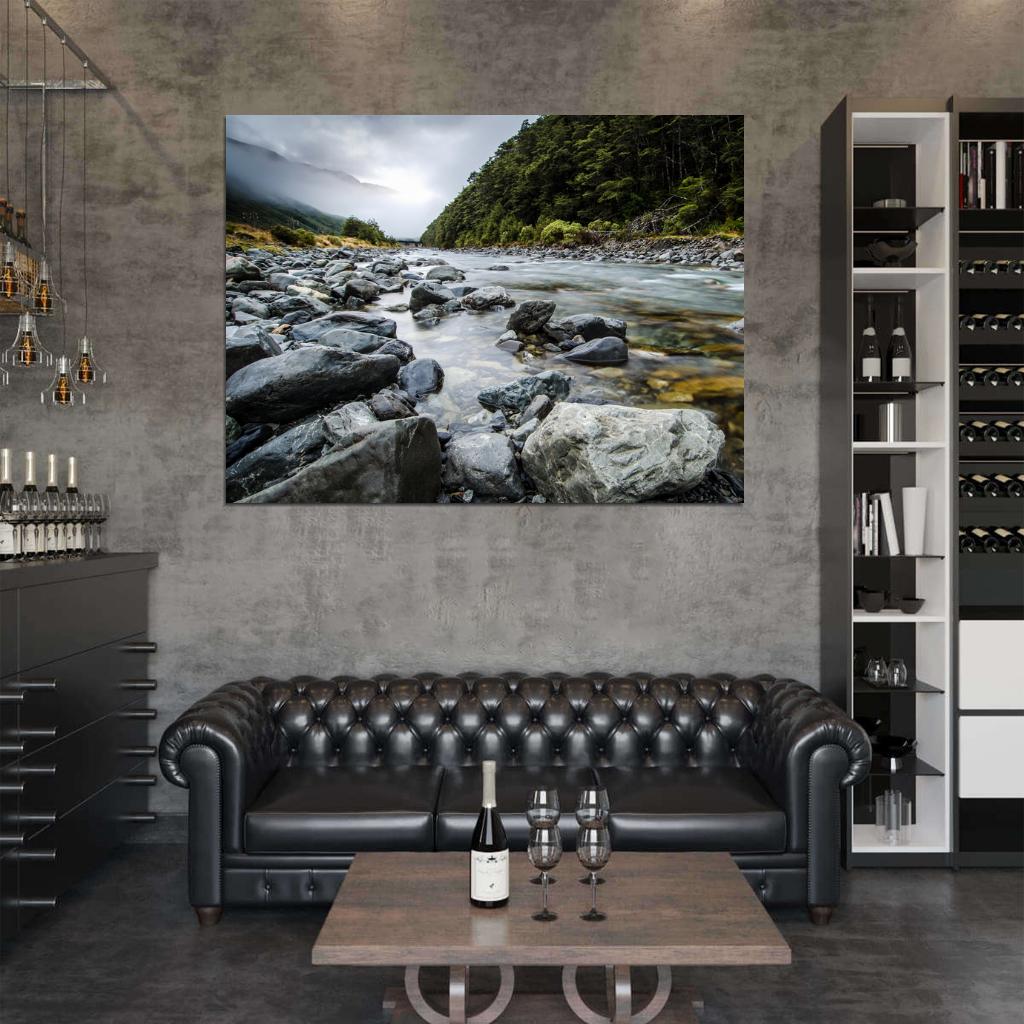 River Rocks Hills New Zealand Beautiful Nature Wall Decor Room Print Poster