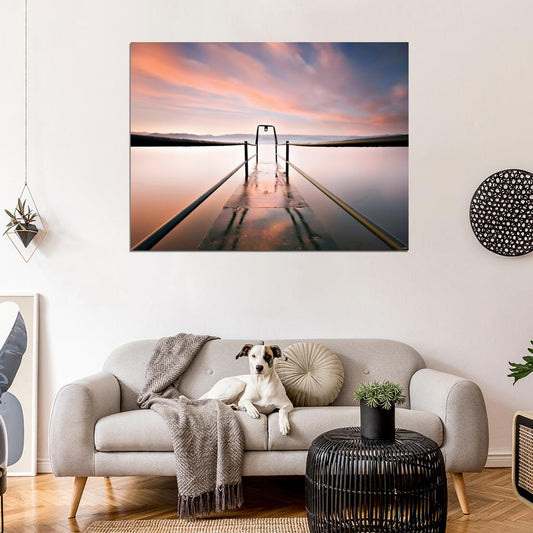 Pier Water Lake Mist Sunset Beautiful Nature Wall Decor Room Print Poster