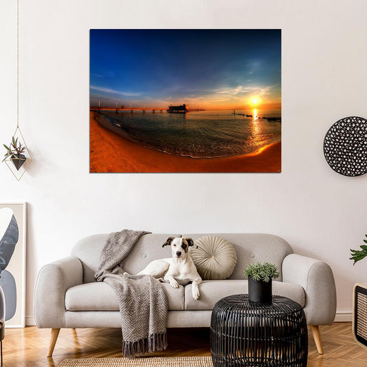 Pier Sunset Seashore Beach Beautiful Nature Wall Decor Room Print Poster