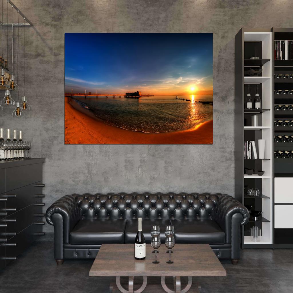 Pier Sunset Seashore Beach Beautiful Nature Wall Decor Room Print Poster