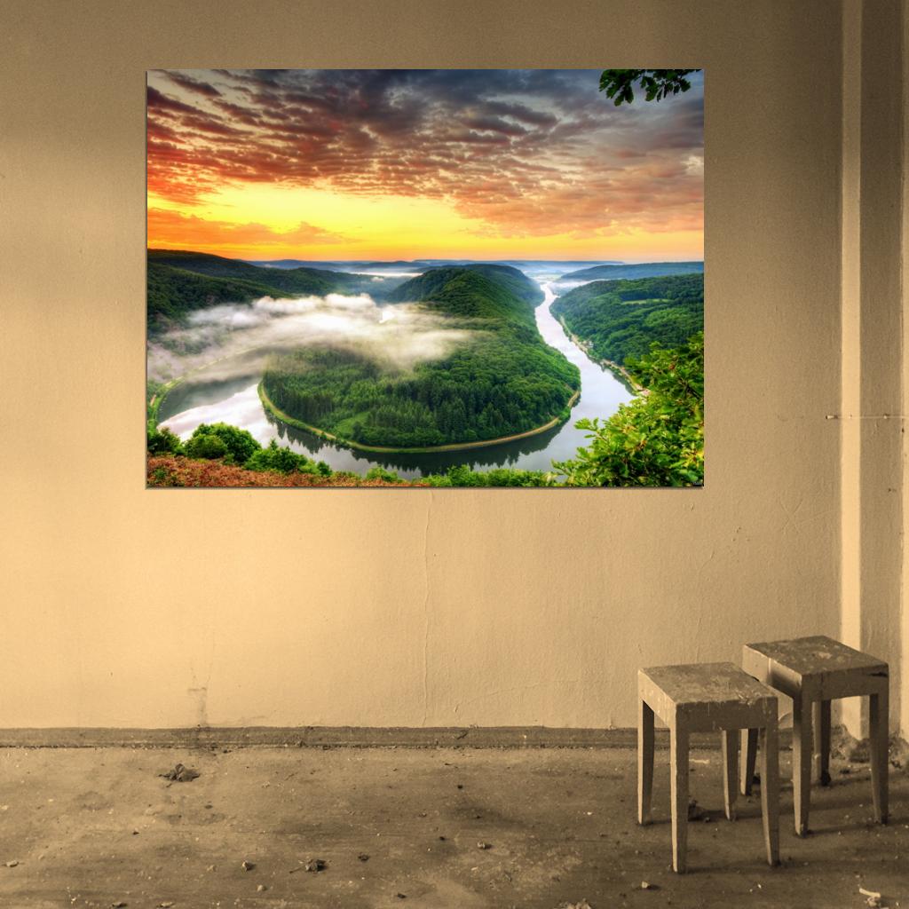 Landscape Sunset River Valley Beautiful Nature Wall Decor Room Print Poster