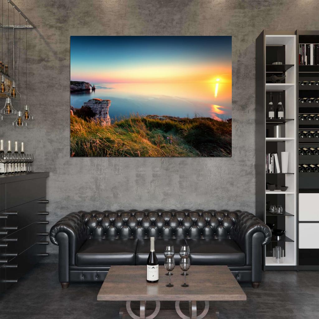Sunset Shore Cliffs Sea Beautiful Nature Wall Decor Room Print Poster