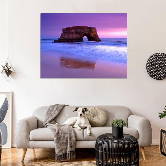Purple Sunset Sea Stone Rock Beautiful Nature Wall Decor Room Print Poster