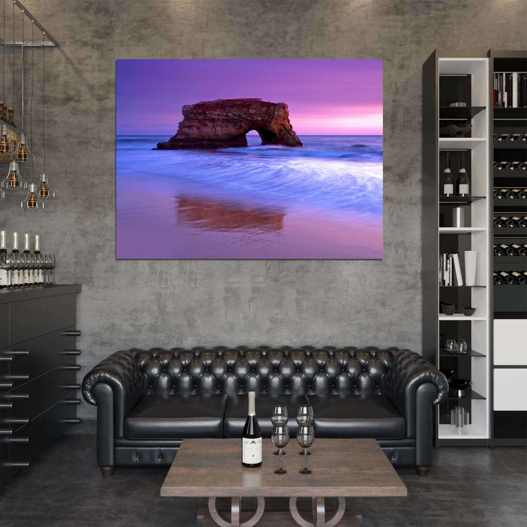 Purple Sunset Sea Stone Rock Beautiful Nature Wall Decor Room Print Poster