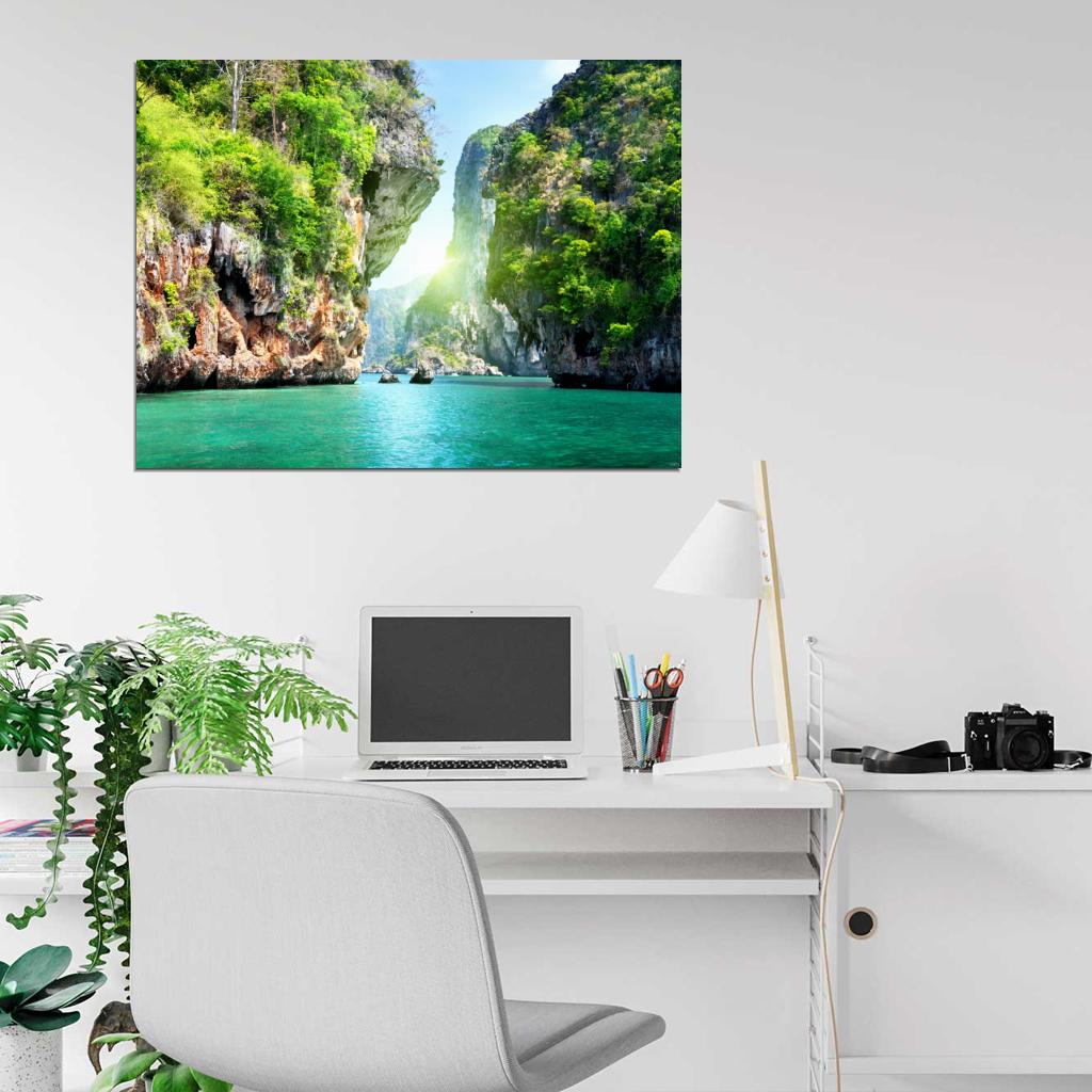 Tropical Emerald River Cliffs Rocks Beautiful Wall Decor Room Print Poster