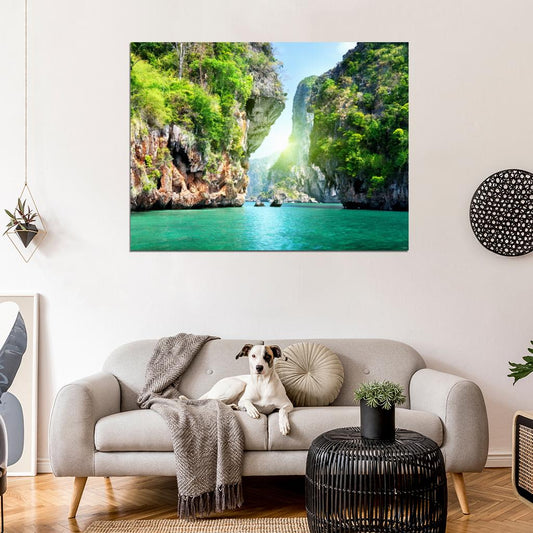 Tropical Emerald River Cliffs Rocks Beautiful Wall Decor Room Print Poster