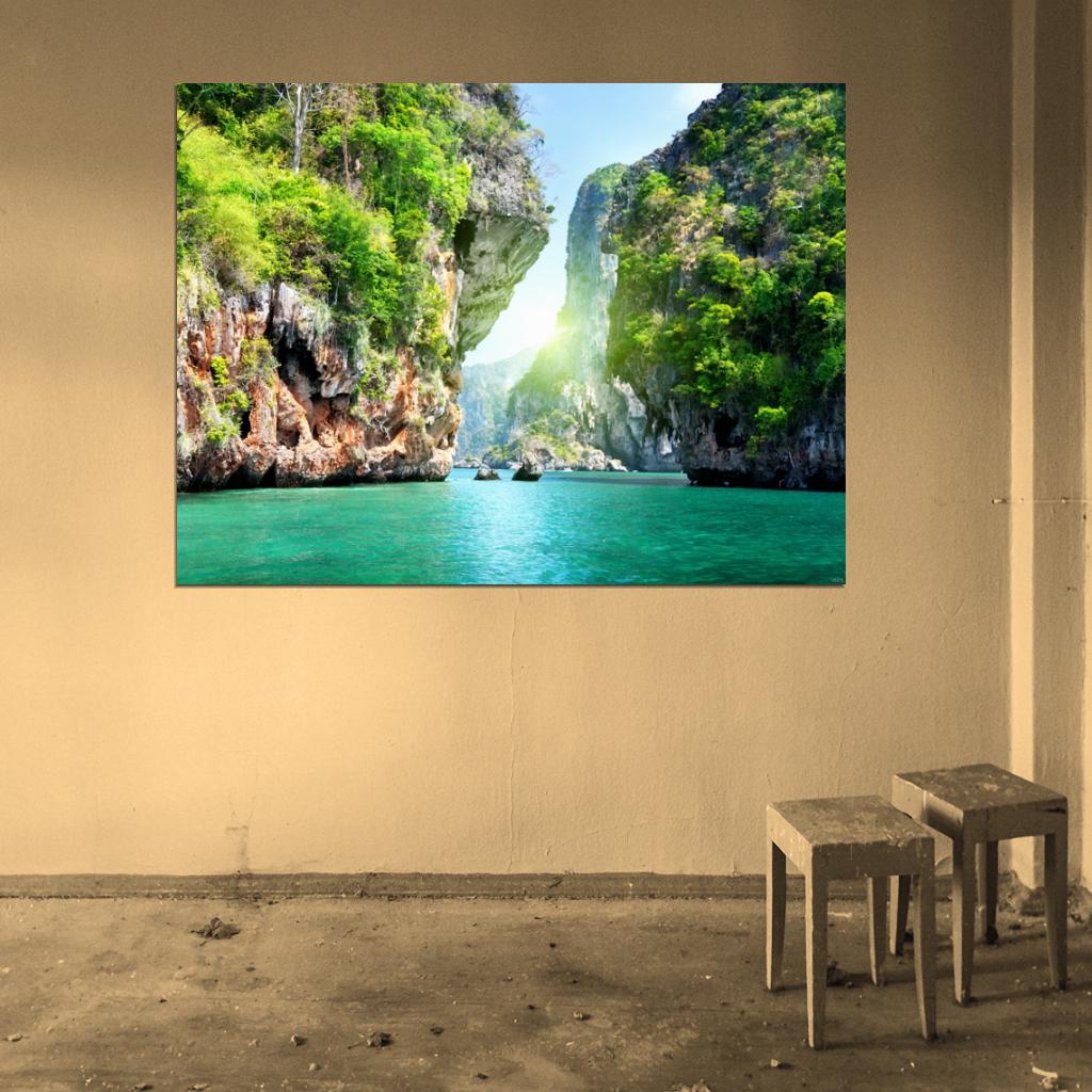 Tropical Emerald River Cliffs Rocks Beautiful Wall Decor Room Print Poster