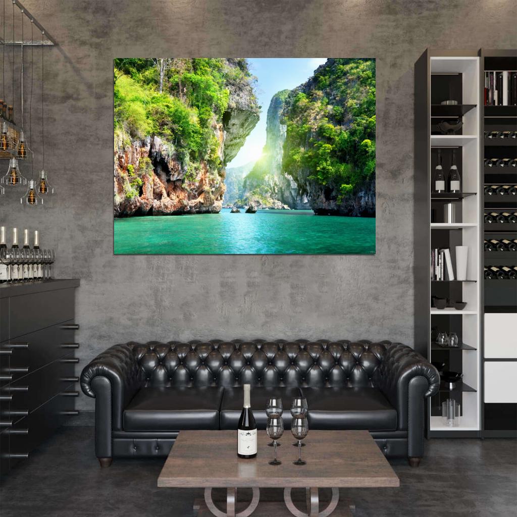 Tropical Emerald River Cliffs Rocks Beautiful Wall Decor Room Print Poster