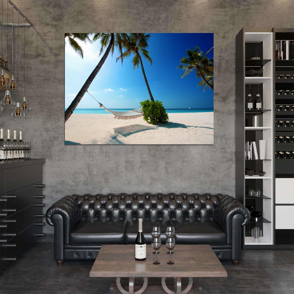 Tropical Beach Sea Hammock Palms Beautiful Wall Decor Room Print Poster