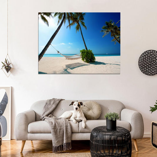 Tropical Beach Sea Hammock Palms Beautiful Wall Decor Room Print Poster