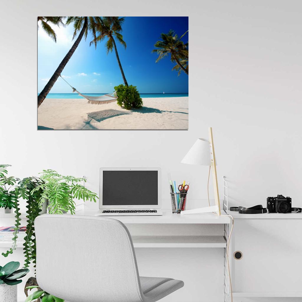 Tropical Beach Sea Hammock Palms Beautiful Wall Decor Room Print Poster