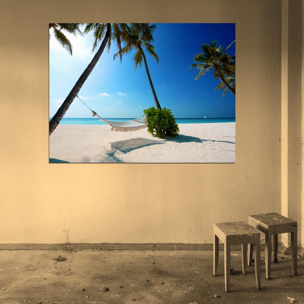 Tropical Beach Sea Hammock Palms Beautiful Wall Decor Room Print Poster