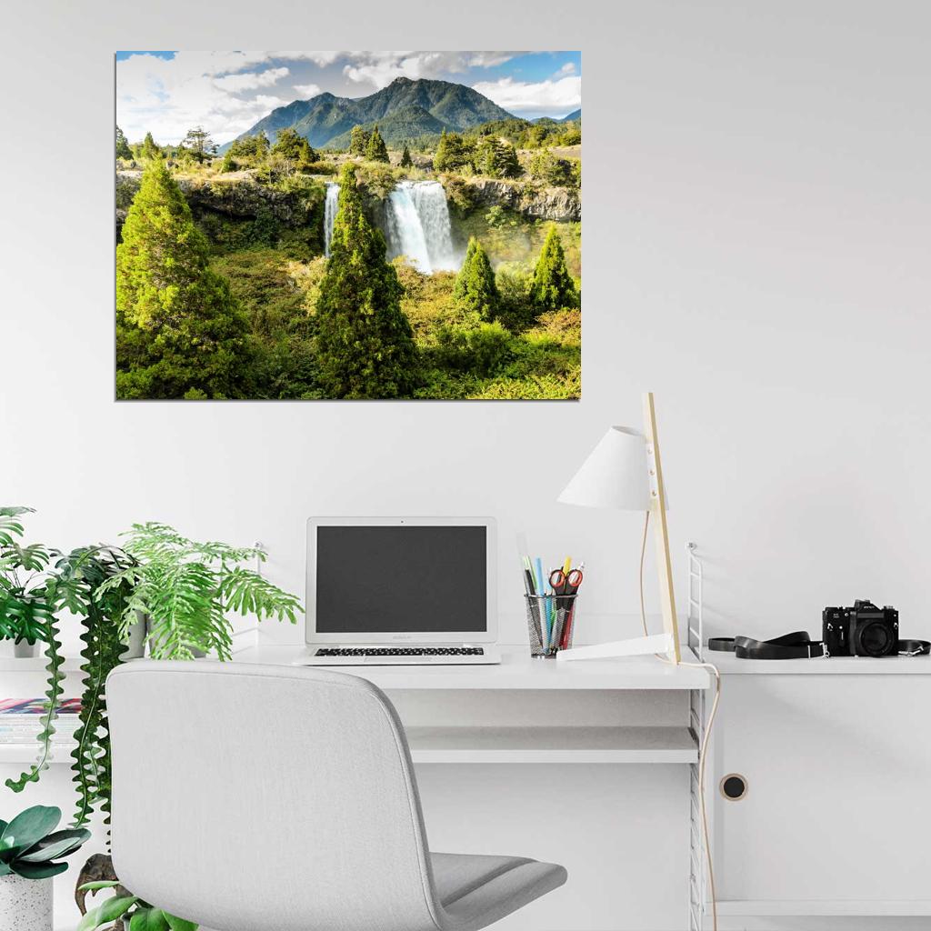 Waterfall Forest Mountains Beautiful Nature Wall Decor Room Print Poster