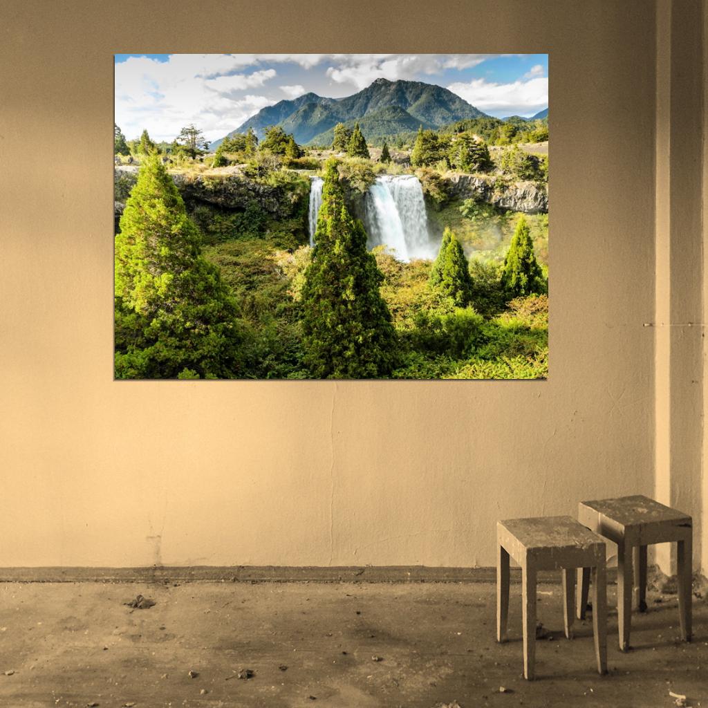 Waterfall Forest Mountains Beautiful Nature Wall Decor Room Print Poster