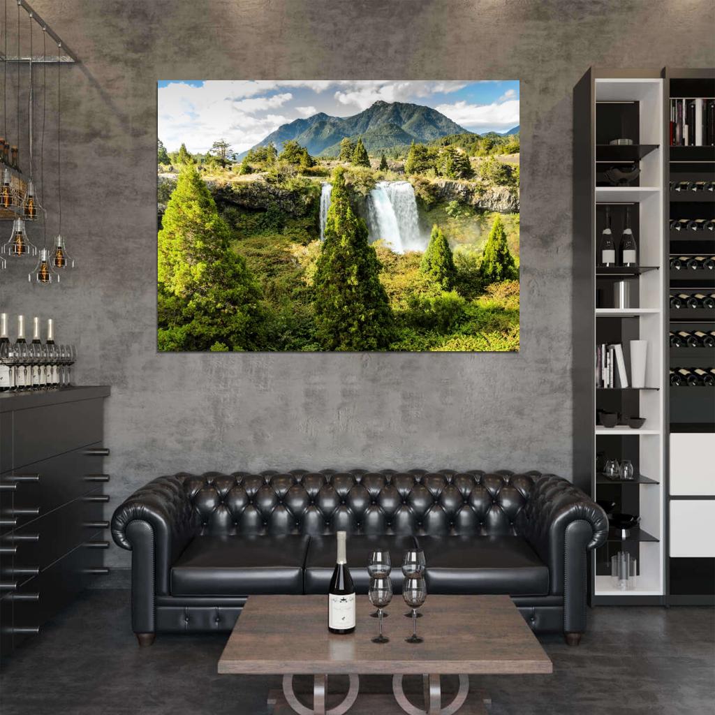Waterfall Forest Mountains Beautiful Nature Wall Decor Room Print Poster