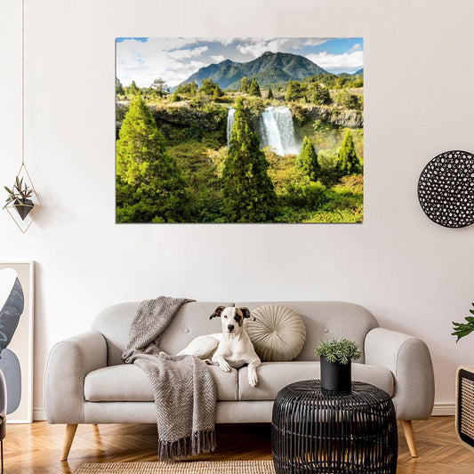 Waterfall Forest Mountains Beautiful Nature Wall Decor Room Print Poster