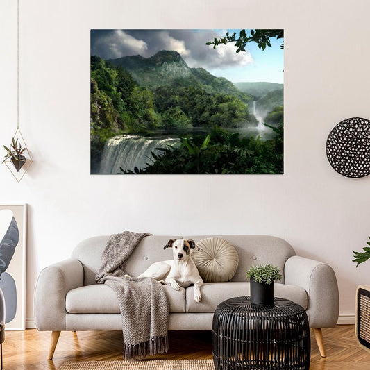 Waterfall Tropical Jungle Beautiful Nature Wall Decor Room Print Poster