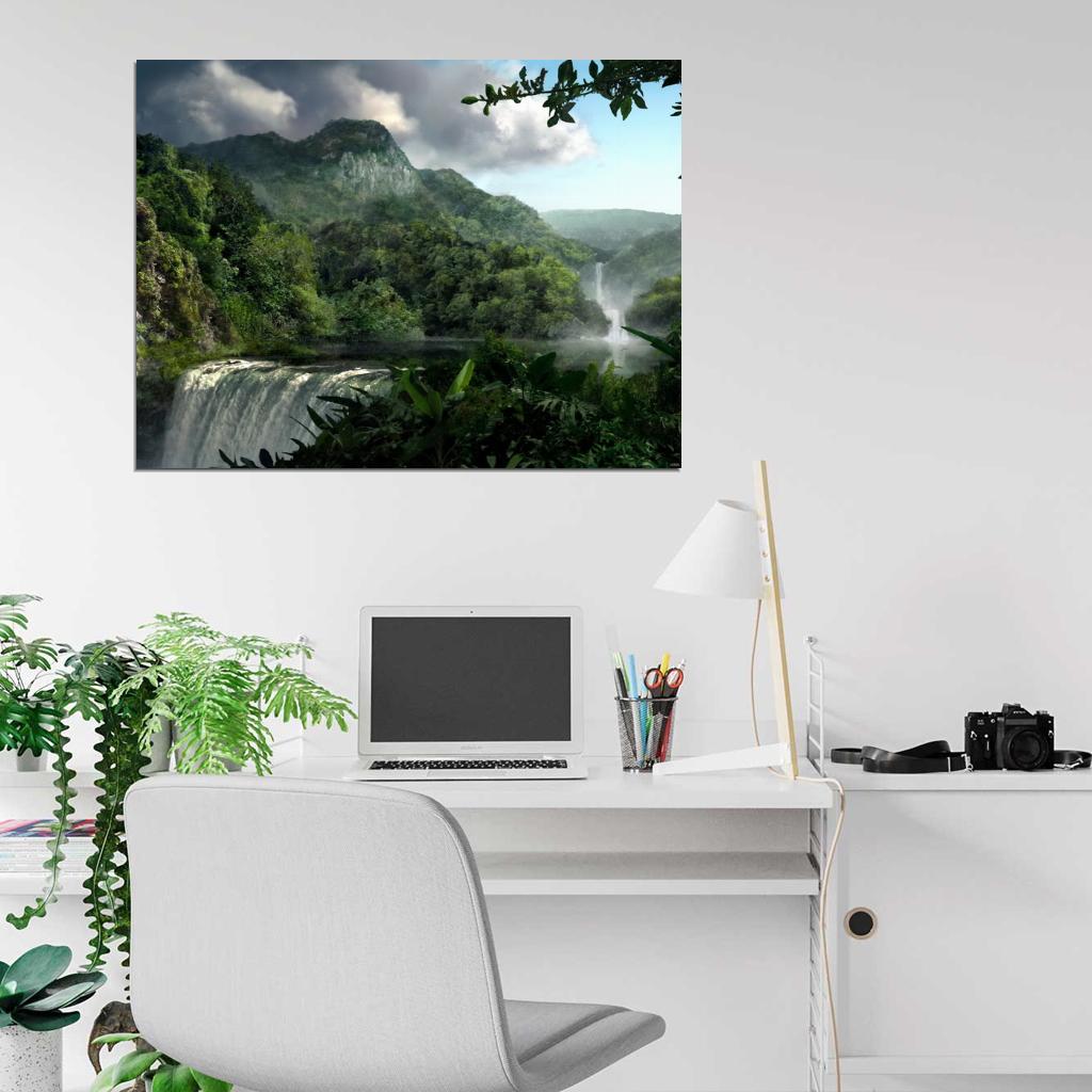 Waterfall Tropical Jungle Beautiful Nature Wall Decor Room Print Poster