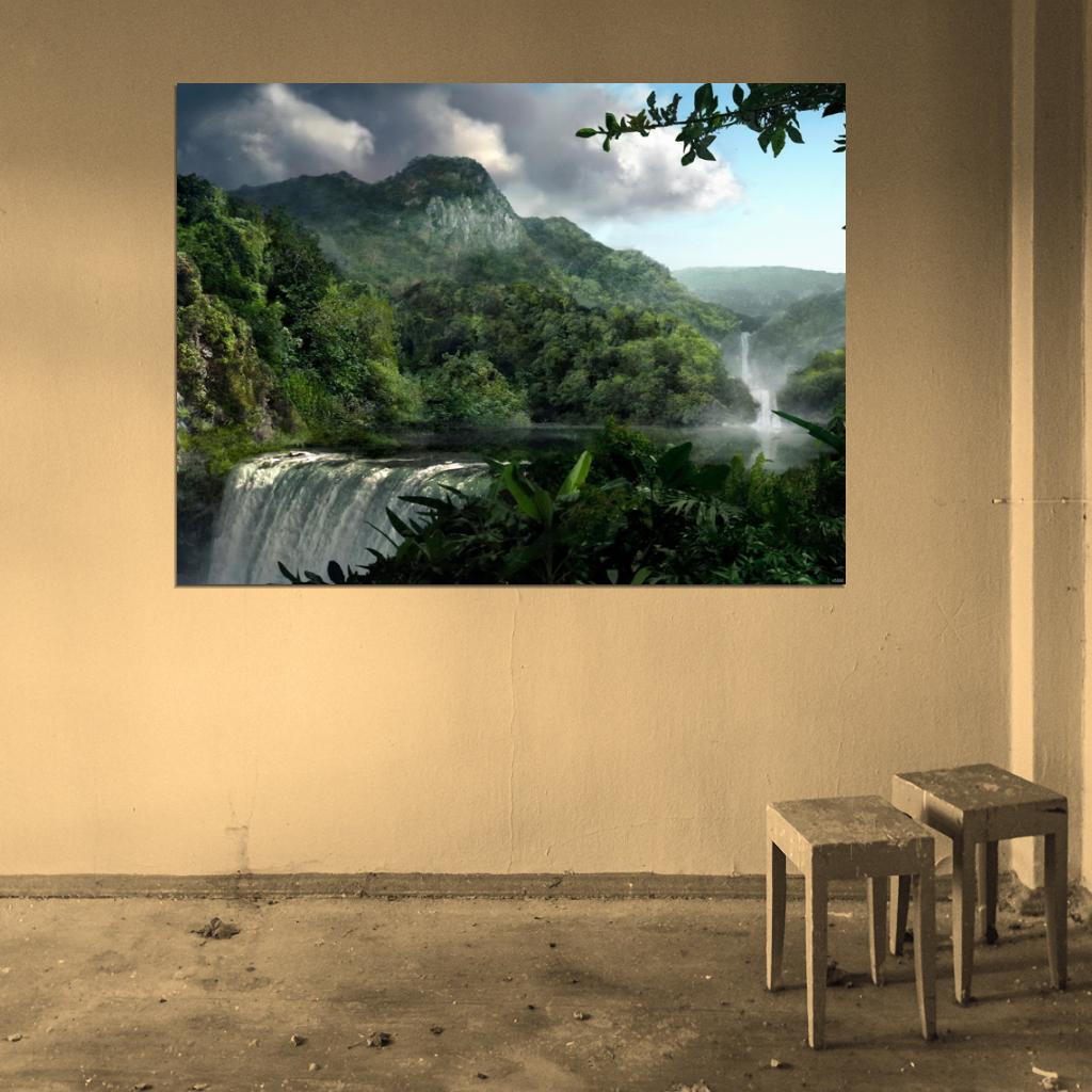 Waterfall Tropical Jungle Beautiful Nature Wall Decor Room Print Poster