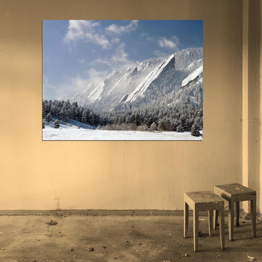 Snow Mountains Winter Cliffs Forest Beautiful Wall Decor Room Print Poster