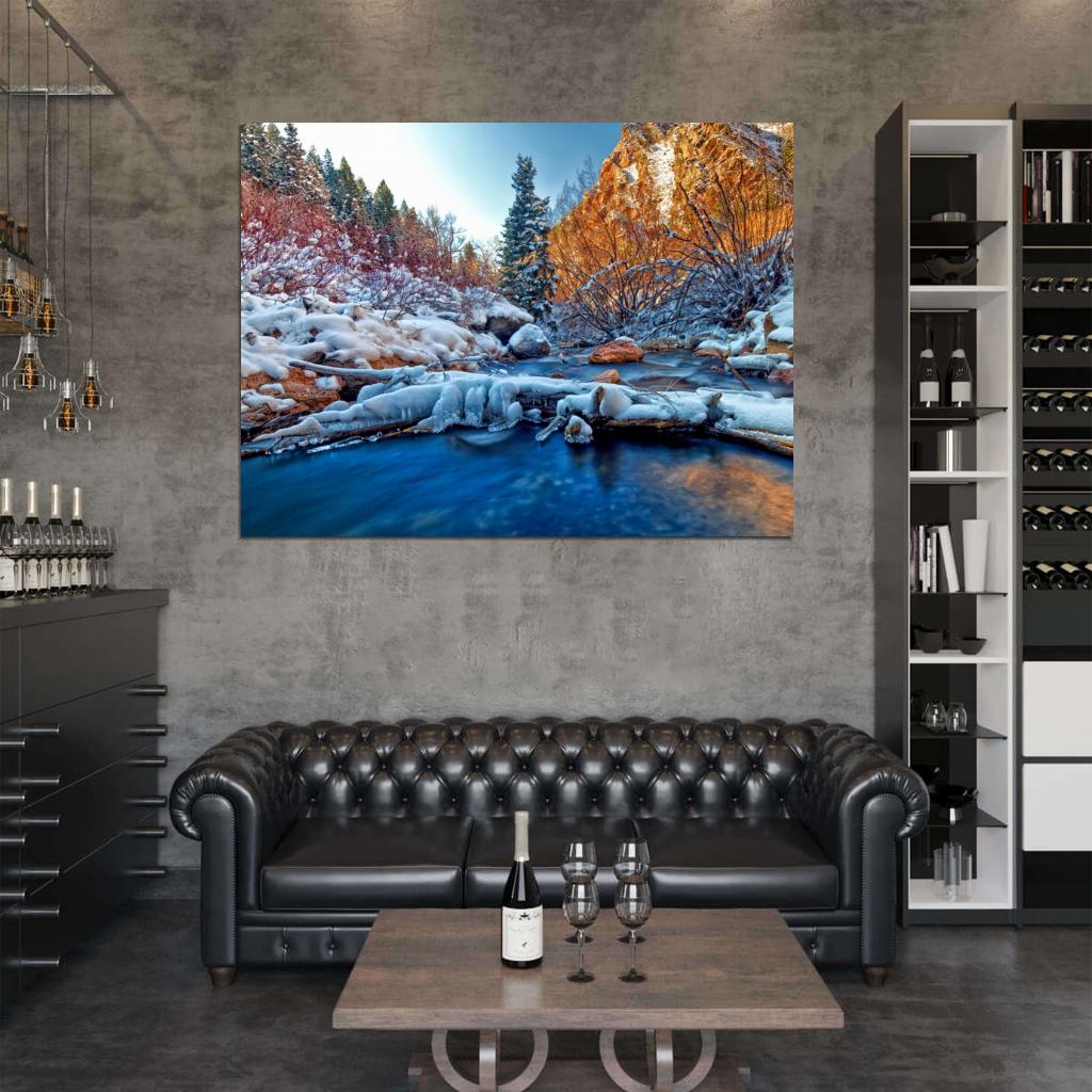 Winter River Snow Ice Cliffs Forest Beautiful Wall Decor Room Print Poster