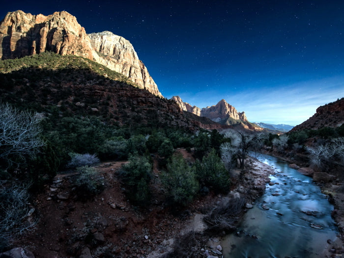 Zion Park Night Stars Cliffs River Beautiful Wall Decor Room Print Poster